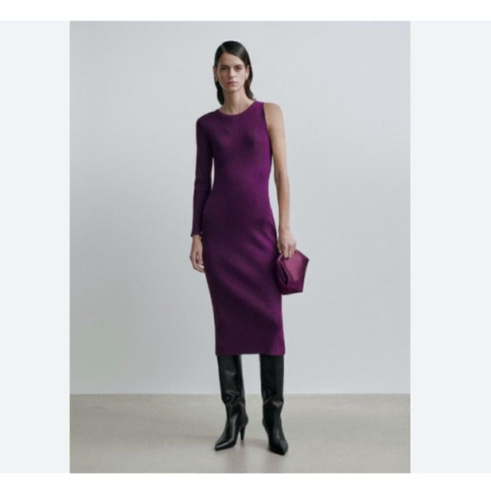 Massimo Dutti Studio Purple Asymmetrical One Shoulder Knit Dress S Small NWT